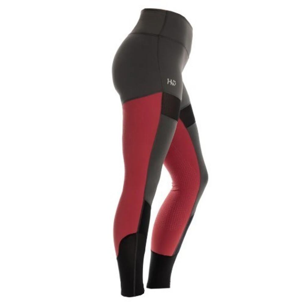 Horseware Ireland High Waist Grip Riding Tights Breeches XS Charcoal/Redwood - Picture 2 of 13